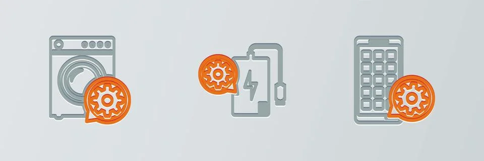 Set line Mobile Apps setting, Washer and Power bank icon. Vector Ilustración de archivo