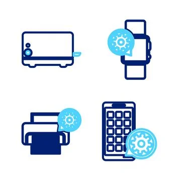 Set line Mobile Apps setting, Printer, Smartwatch and Toaster icon. Vector 스톡 일러스트