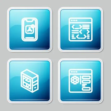 Set line Mobile Apps, Software, Computer and Browser setting icon. Vector Illustrazione stock