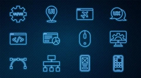 Set line Mobile Apps, Web development, Website template, statistic, Front end 스톡 일러스트