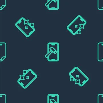 Set line Mobile with broken screen, Glass protector and on seamless pattern Stock Illustration