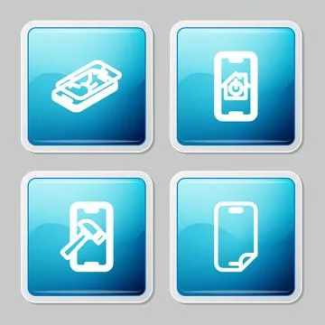 Set line Mobile with broken screen, smart home, and Glass protector icon. Vector Stock Illustration