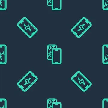 Set line Mobile with broken screen, charging battery and on seamless pattern Stock Illustration