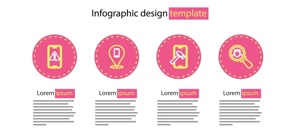 Set line Mobile with broken screen, System bug, Phone repair service and Illustrazione stock