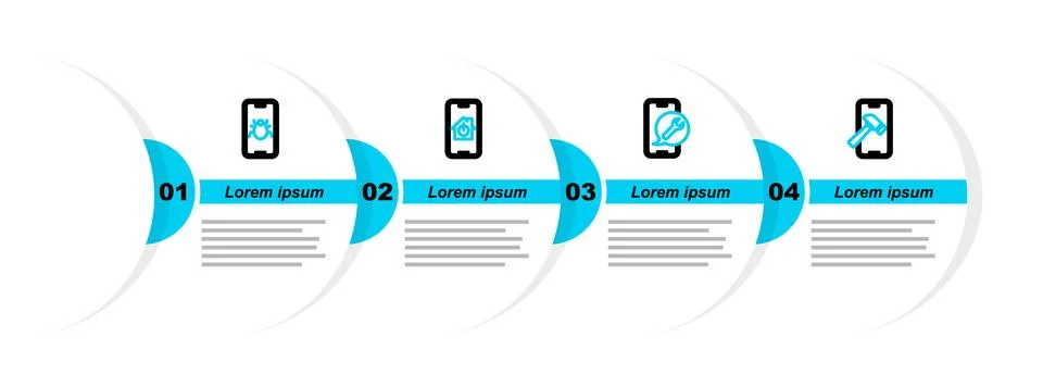 Set line Mobile with broken screen, service, smart home and System bug on mobile 库存插图