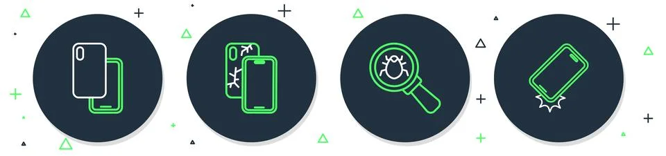 Set line Mobile with broken screen, System bug, Smartphone and Shockproof i.. 스톡 일러스트