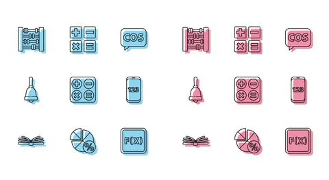 Set line Mobile calculator interface, Equation solution, Graph, schedule, chart Stock Illustration