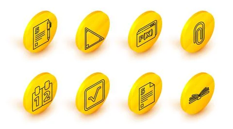 Set line Mobile calculator interface, Infinity, Open book, Mathematics function Stock Illustration