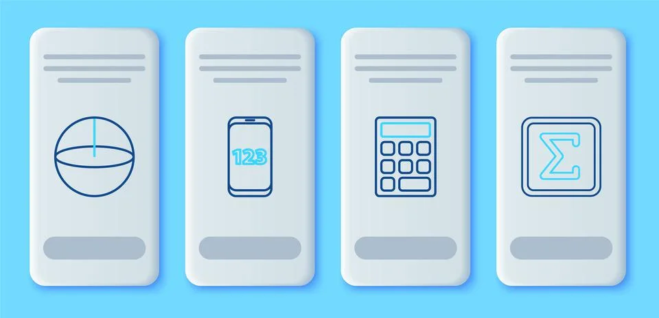 Set line Mobile calculator interface, Calculator, Geometric figure Sphere and Illustration