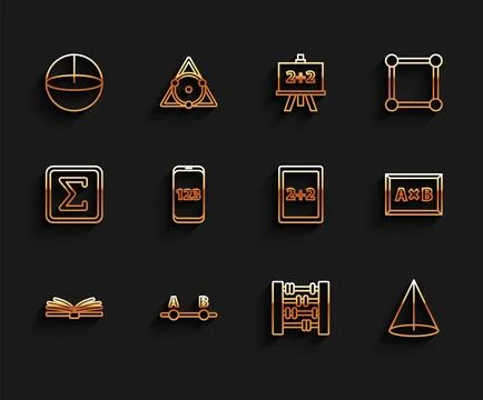 Set line Mobile calculator interface, Test exam sheet, Calculator, Graph, s.. Stock Illustration