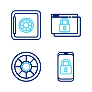 Set line Mobile with closed padlock, Safe, Secure your site HTTPS, SSL and .. Illustration