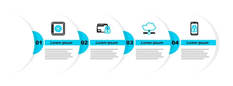 Set line Mobile with closed padlock, Network cloud connection, Folder and a.. Stockillustratie