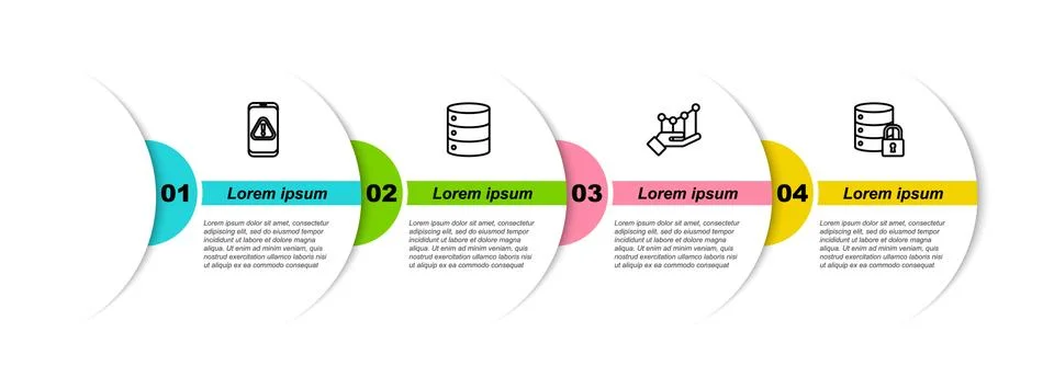 Set line Mobile with exclamation mark, Server, Data, Web Hosting, Pie chart Stock Illustration