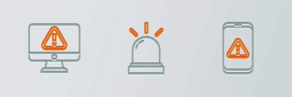 Set line Mobile with exclamation mark, Monitor and Motion sensor icon. Vector Illustrazione stock