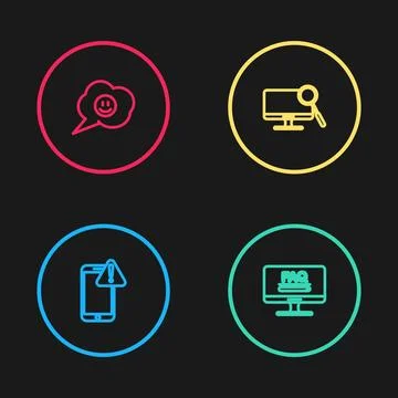 Set line Mobile with exclamation mark, Monitor FAQ information, Computer monitor イラスト素材
