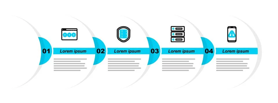 Set line Mobile with exclamation mark, Server, Data, Web Hosting, shield an.. Illustrazione stock