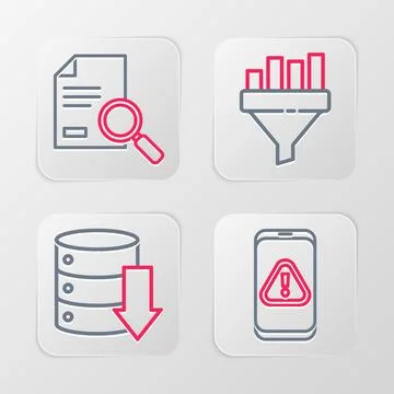 Set line Mobile with exclamation mark, Server, Data, Web Hosting, Sales fun.. Illustrazione stock