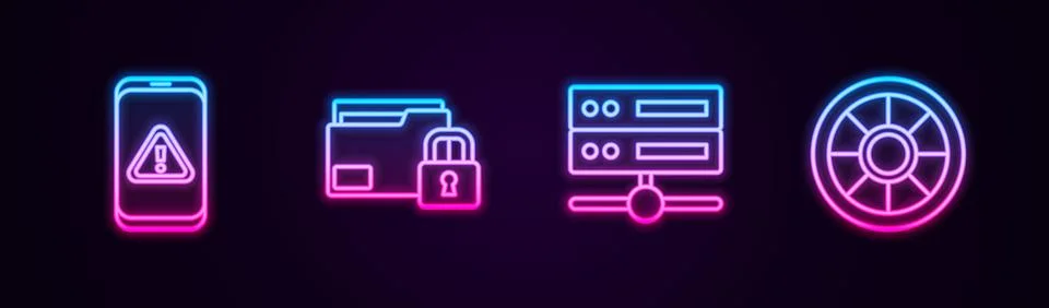 Set line Mobile with exclamation mark, Folder and lock, Server, Data, Web H.. 스톡 일러스트