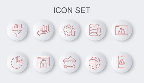 Set line Mobile with exclamation mark, Pie chart infographic, Arrow growth .. Ilustración de archivo