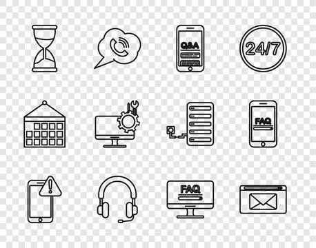 Set line Mobile with exclamation mark, Mail and e-mail, Question Exclamatio.. Stockillustratie