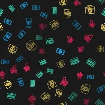 Set line Mobile with exclamation mark, Laptop password, Monitor and Server, D Stock Illustration