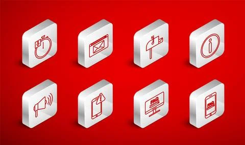 Set line Mobile with FAQ information, Mail and e-mail, Open box, Informatio.. Stock Illustration