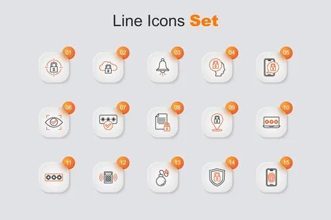 Set line Mobile with fingerprint scanner, Shield security lock, Bomb, Secur.. Stock Illustration