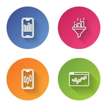 Set line Mobile with graph, Sales funnel chart, stock trading and Graph Stock Illustration