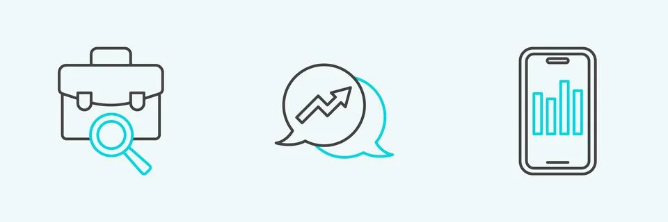 Set line Mobile with graph, Work search and Financial growth icon. Vector 스톡 일러스트