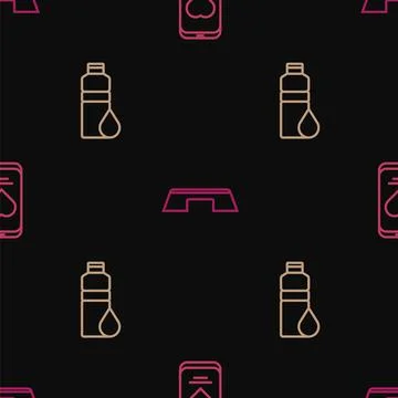 Set line Mobile with heart rate, Fitness shaker and Step platform on seamless Illustrazione stock