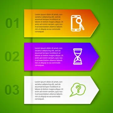 Set line Mobile phone diagnostics, Hourglass, Speech bubble Question and Man Illustrazione stock