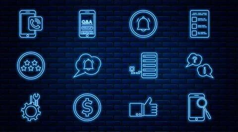 Set line Mobile phone diagnostics, Question and Exclamation, Button chat Stock Illustration