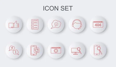 Set line Mobile phone diagnostics, Question and Exclamation, Speech bubble with Stock Illustration