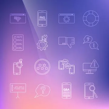 Set line Mobile phone diagnostics, Question and Exclamation, Setting, Wrench Stock Illustration