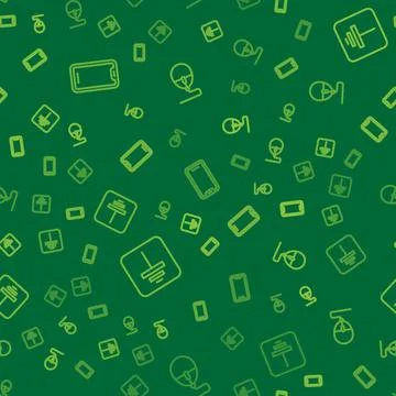 Set line Mobile phone, Electrical symbol ground and Computer mouse on seamless Stock Illustration