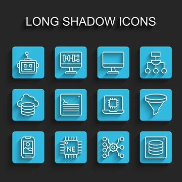 Set line Mobile phone, Processor CPU, Artificial intelligence robot, Neural 스톡 일러스트