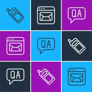 Set line Mobile phone, Question and Answer and Mail e-mail icon. Vector Stock Illustration