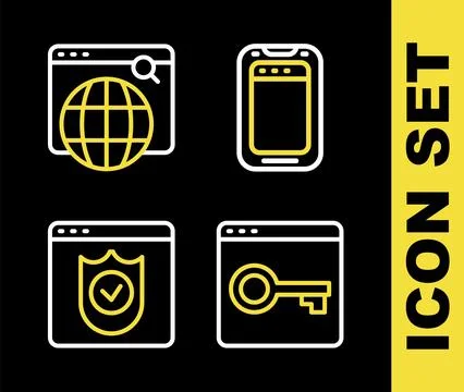 Set line Mobile phone, Secure your site with HTTPS, SSL, Browser shield and.. 库存插图