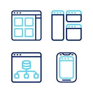 Set line Mobile phone, Server, Data, Browser window and files icon. Vector Stockillustratie