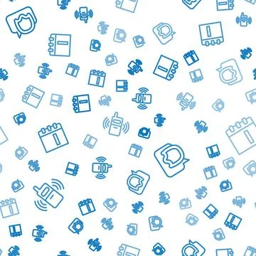 Set line Mobile phone, Speech bubble chat and Notebook on seamless pattern イラスト素材