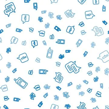 Set line Mobile phone, Speech bubble chat and Information on seamless pattern Stock Illustration