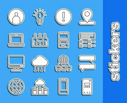 Set line Mobile phone, Speech bubble chat, Online quiz, test, survey, Infor.. 스톡 일러스트