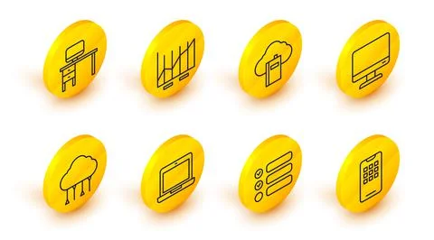 Set line Mobile phone, Task list, Laptop, Network cloud connection, Computer 스톡 일러스트