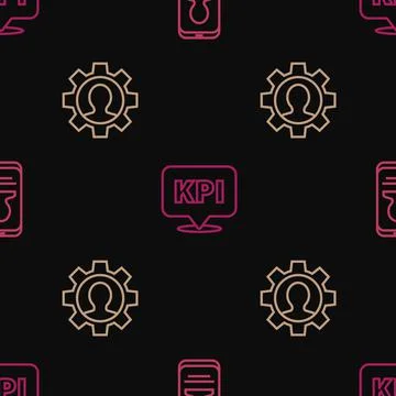 Set line Mobile with resume, Human gear and Key performance indicator on Stock Illustration