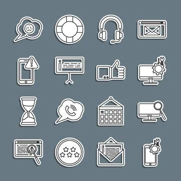 Set line Mobile service, Computer monitor diagnostics, Headphones, Information Stock Illustration