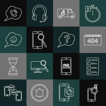 Set line Mobile service, Create account screen on mobile, Page with 404 error Stock Illustration