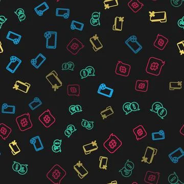 Set line Mobile service, Question and Exclamation, Folder and Hashtag speech Stock Illustration