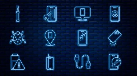 Set line Mobile service, Shockproof phone, Phone repair, System bug, Screwdriver イラスト素材