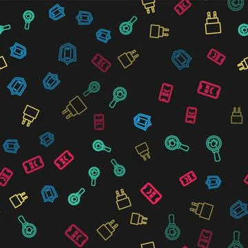 Set line Mobile with shield, System bug, Charger and Dead mobile on seamless 스톡 일러스트