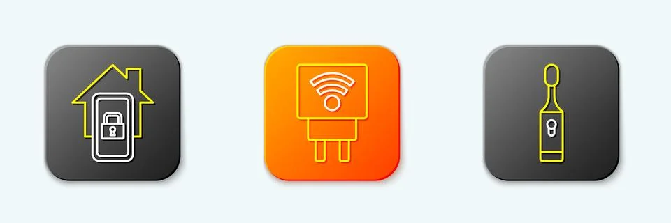 Set line Mobile with smart home, Smart electric plug and Electric toothbrus.. Stock Illustration